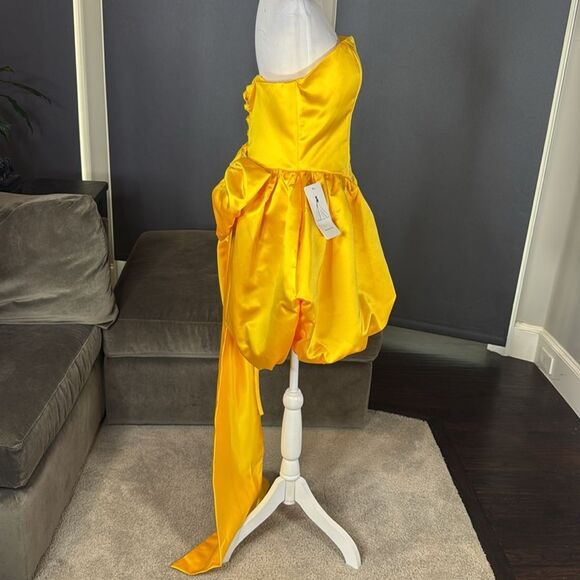 Short Yellow Strapless Homecoming Prom Dress Corset Back Bow Puffy Skirt Size M - Picture 3 of 14